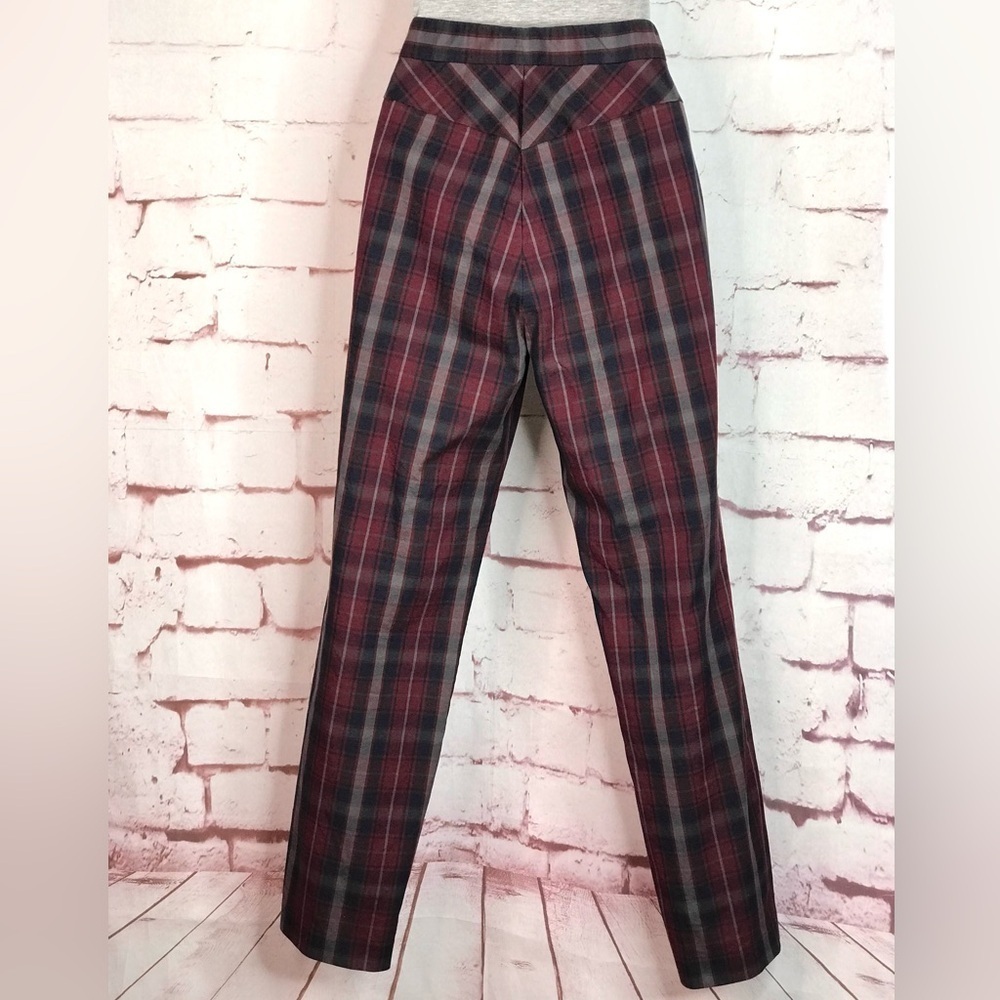RAG & BONE Simone Burgundy Navy Grey Plaid High Rise Ankle Cropped Pants Size 4 - Picture 4 of 12